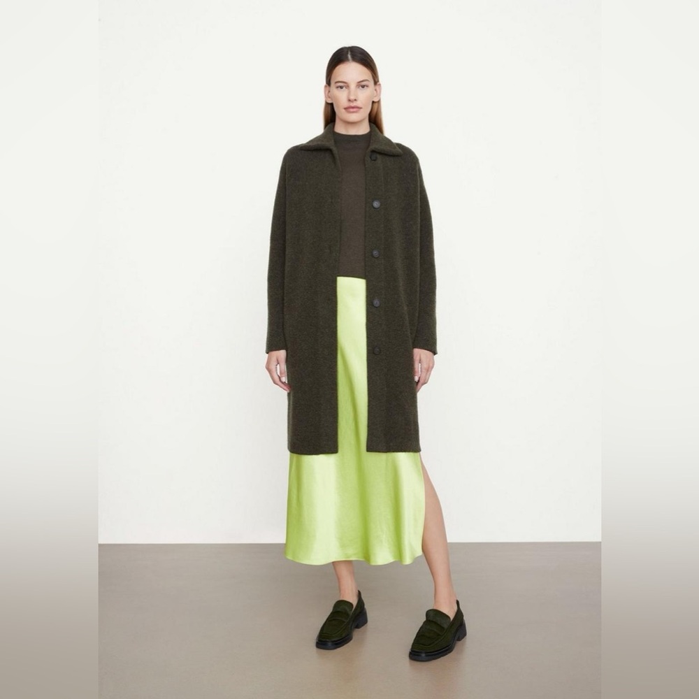 NWT $545 Vince Collared Cardigan Coat In H Black Leaf